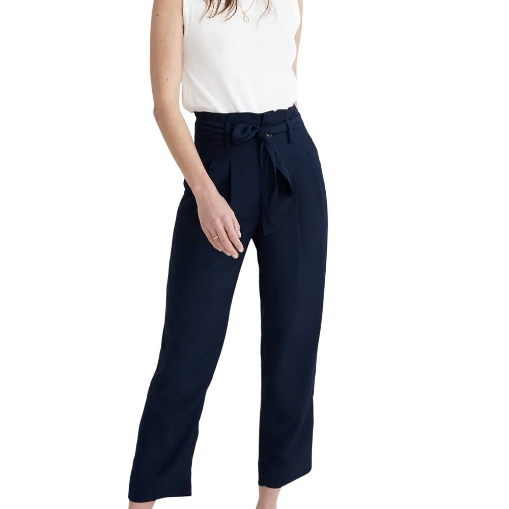 Madewell Tie Waist  Drapey Paperbag Pants Womens 6 Black Excellent